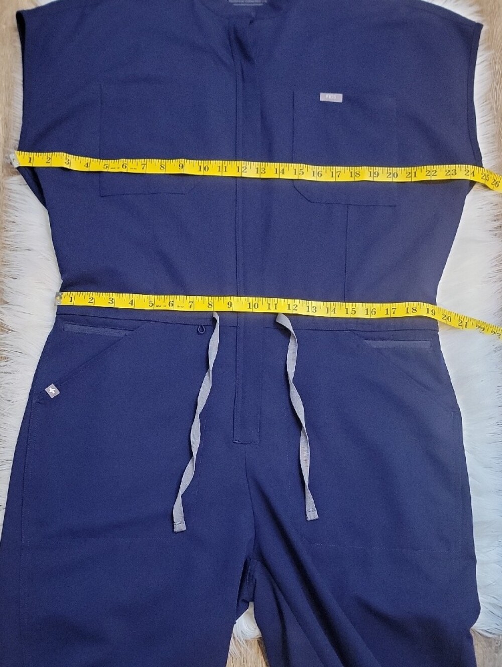 Figs Navy Women's Scrub Wide-Leg Jumpsuit with Drawstring Waist - Picture 14 of 16